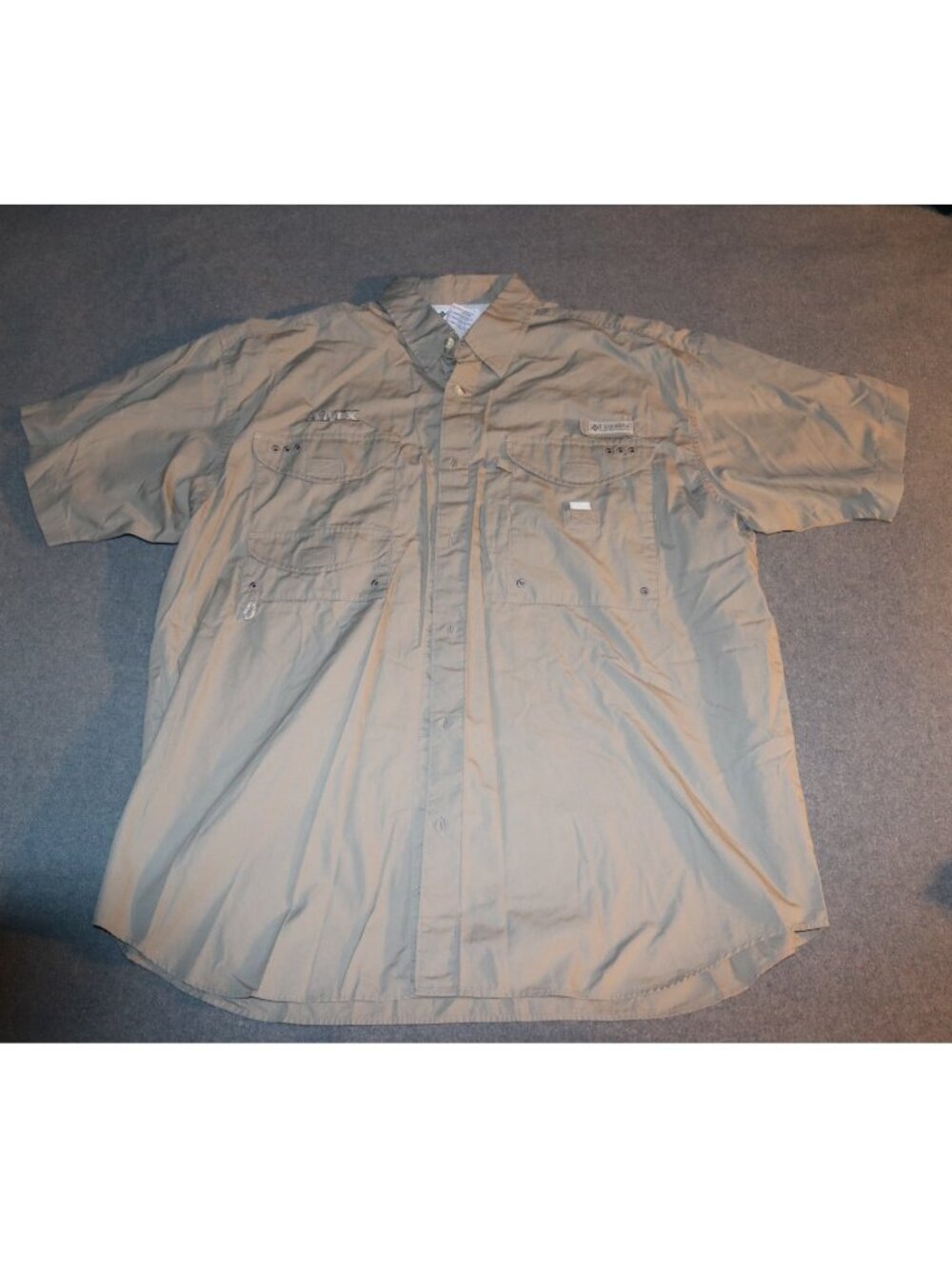 Columbia Mens Fishing Shirt Large Beige AMX FM7130 PFG Short-sleeve Vented